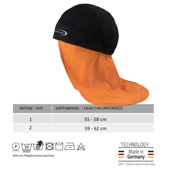 Kühlendes Bandana SX3 mit Nackenschutz von E.COOLINE in Farbe schwarz/orange