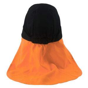 Hinteransicht kühlende Bandana SX3 mit Nackenschutz von E.COOLINE in Farbe schwarz/orange