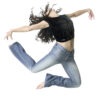 Frau trägt schwarze Kühlweste von E.COOLINE und springt akrobatisch in die Luft