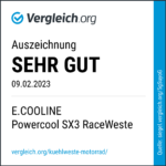 Cergleich.org-Siegel: Auszeichnung der E.COOLINE Powercool SX3 Raceweste - bewertet mit sehr gut