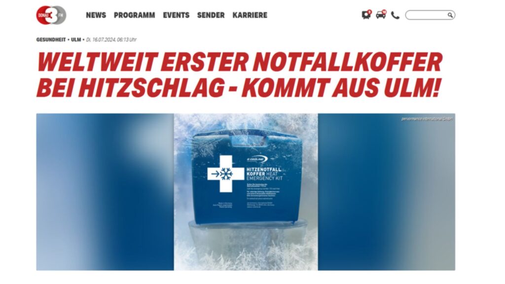 E.COOLINE Hitze-Notfallkoffer - Scvhlagzeile bei Donau 3 FM