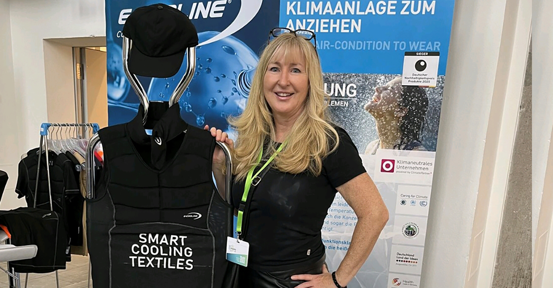 Gabriele Renner mit E.COOLINE Kühltextilien beim ersten Resilience Kongress in Neuss 2025