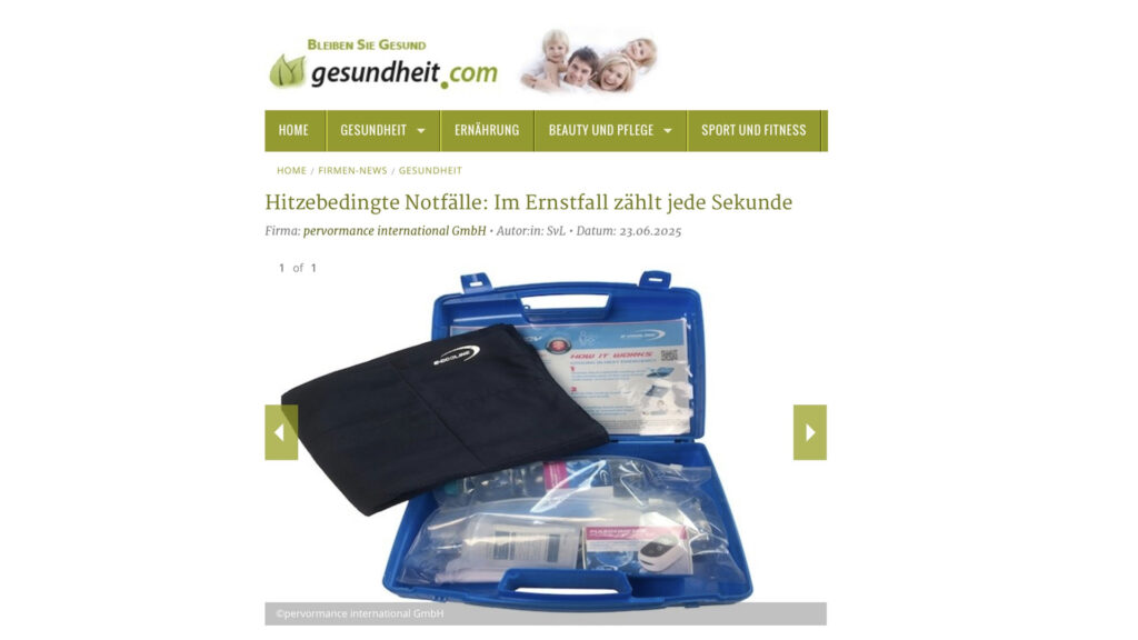 Seite GEsundheit.COM mit E.COOLINE Hitze-Notfall-Koffer