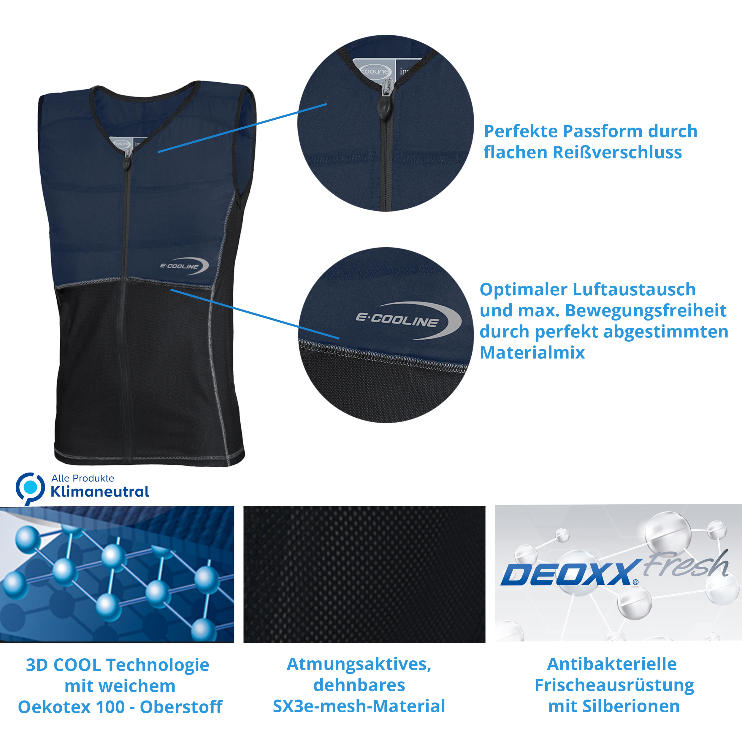 Produktmerkmale Repower Kids Kühlweste mit Reissverschluss von E.COOLINE, zweifarbig blau/schwarz, Medizinprodukt