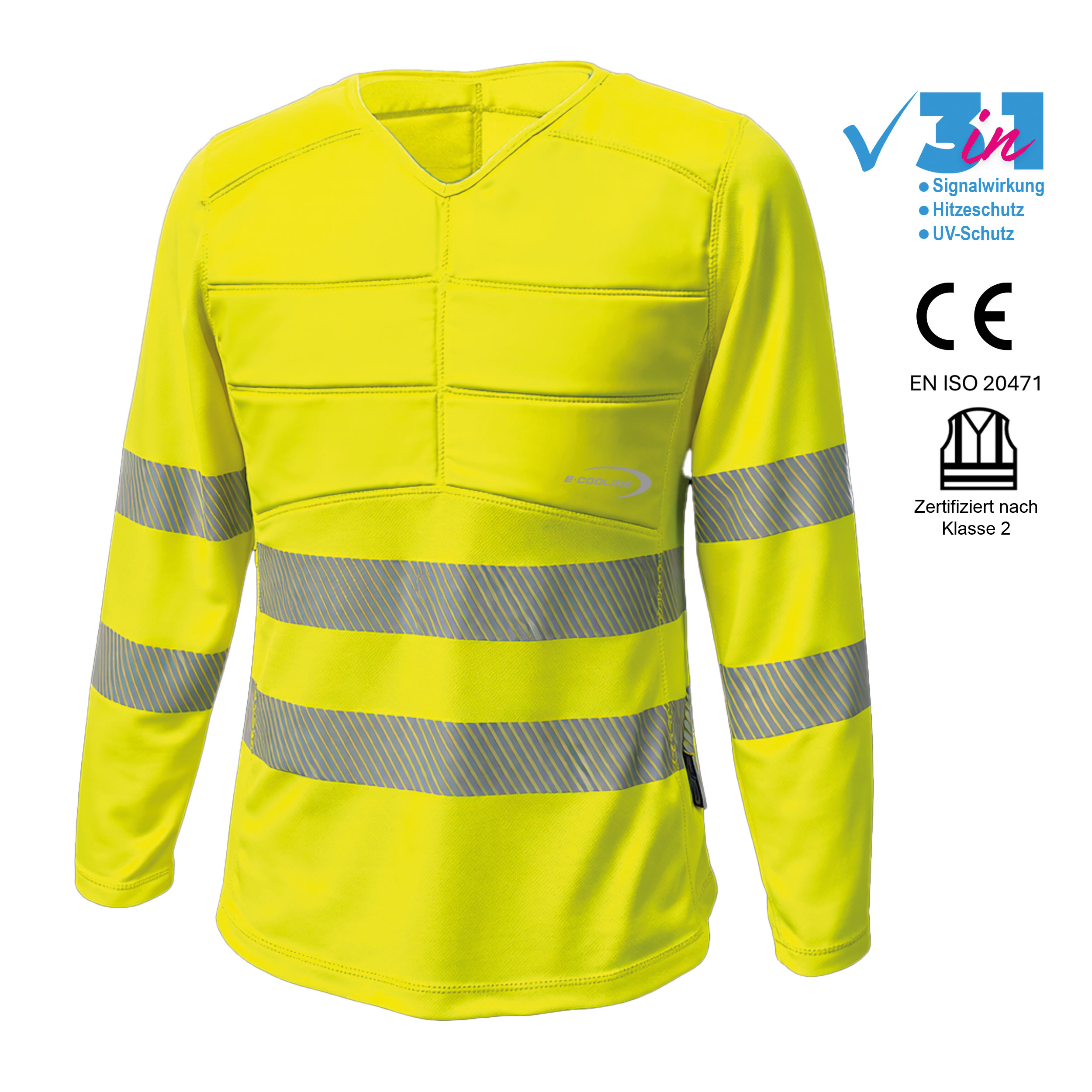 E.COOLINE PowerSignal Shirt SX3 Warnschutzklasse 2 Signalgelb für Outdoor Arbeiten