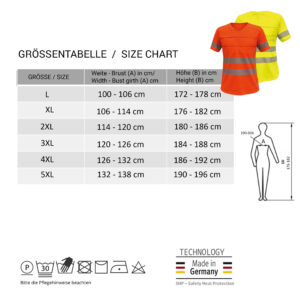 Grössentabelle PowerSignal T-Shirt SX3 orange und gelb