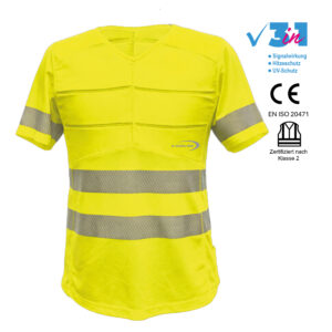 Kühl-t-shirt SX3 mit Reflektoren von E.COOLINE in der Signalfarbe gelb CE-zertifiziert Klasse 2