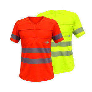 Kühl-T-Shirt SX3 mit Reflektoren von E.COOLINE in den Signalfarben orange und gelb