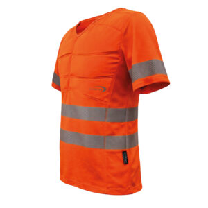 Kühl-t-shirt SX3 mit Reflektoren von E.COOLINE in der Signalfarbe orange Seitenansicht
