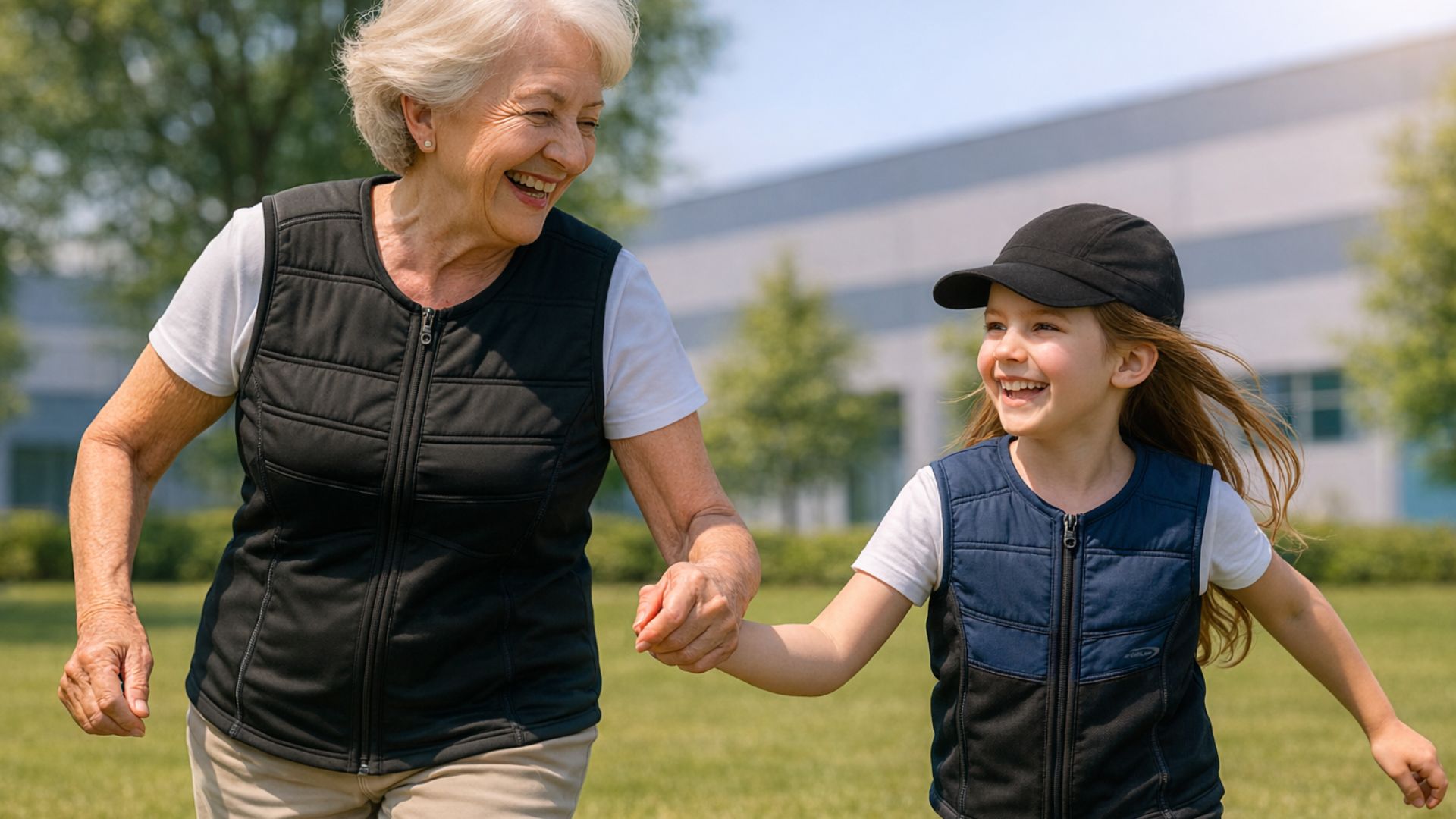 Ist Kühlkleidung gesundheitlich unbedenklich? Oma und Enkeltochter mit E.COOLINE Kühlkleidung