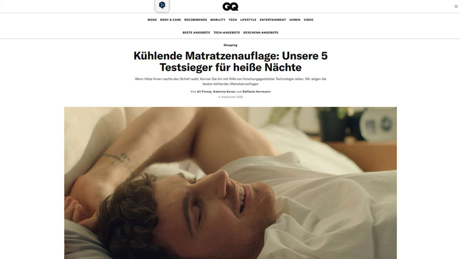 Screenshot: GQ Artikel zum Thema kühl Schlafen
